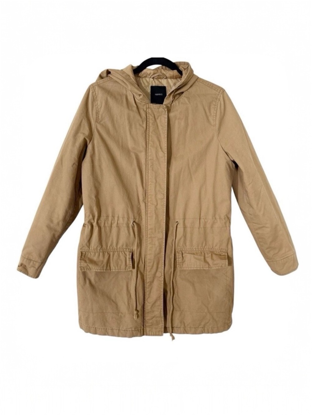 Forever 21 Women's Tan Parka Utility Quilted Lined Hood Chore Barn Coat Medium